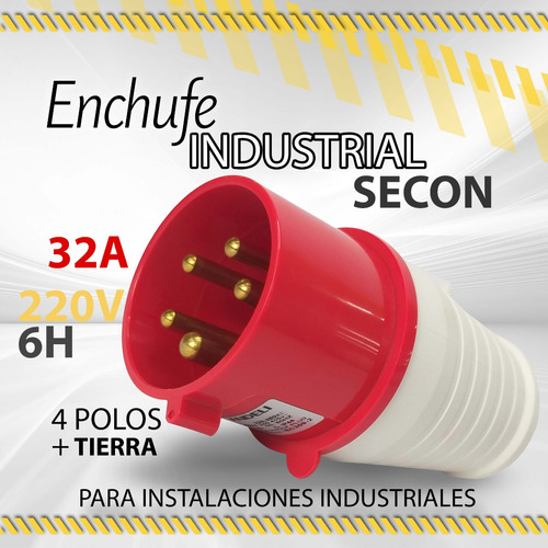 Enchufe Industrial 4p+t 32amp- 220v- 6h Rojo - Secon / 10102