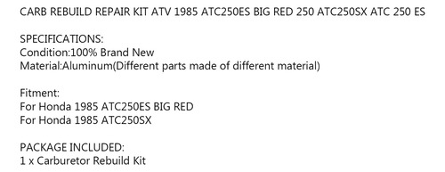 Kit De Reparación De Carburador Para Honda Atc 250 Es Sx Big