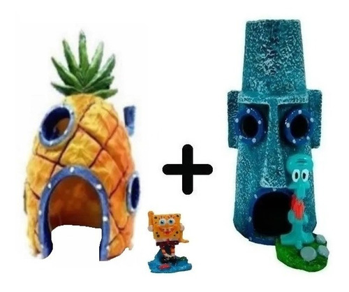 Imagem 2 de 2 de Enfeite Casa Do Bob Esponja + Enfeite Casa Do Lula Molusco