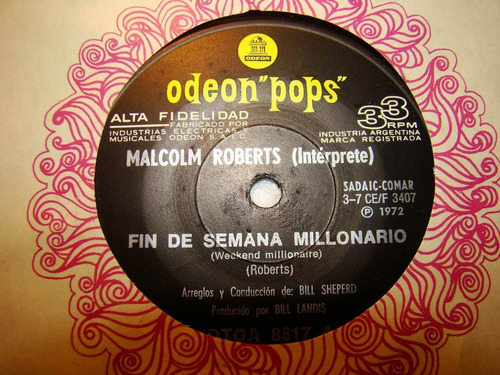 Malcolm Roberts Fin De Semana Millonario Vinilo Simple