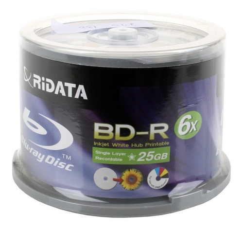 50 Blu Ray 25gb Ridata Printable Pinos Lacrado(frete Grátis)