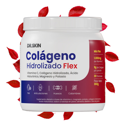 Colágeno Hidrolizado Flex Dr Skin 360g 30 Porciones Cuidá Tus Articulaciones, Fortalecé Tus Huesos Y Prevení Calambres! Magnesio Potasio Vitamina C Ácido Hialurónico Suplemento Articular