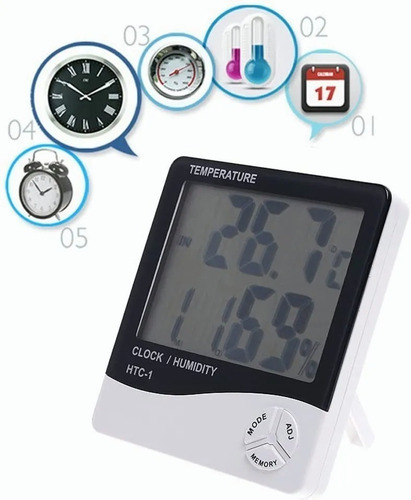 Imagen 2 de 6 de Termómetro Higrómetro Digital Htc-2 Sonda Reloj Alarma