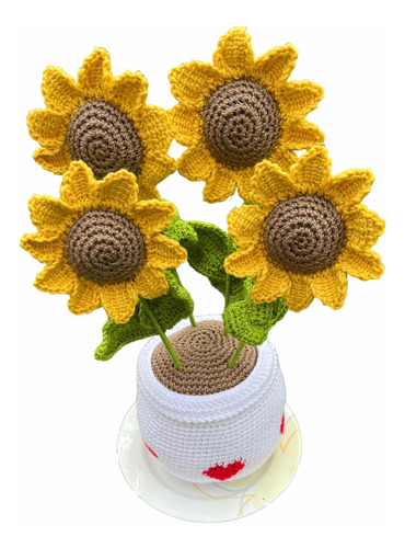 Girasoles A Crochet Con Macetero