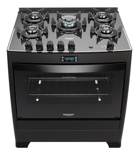 Fogão 5 Bocas Preto Com Mesa De Vidro E Timer Digital Bivolt