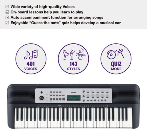 Teclado musical e adaptador Yamaha Portable Ypt270 de 61 teclas, cor preta