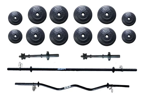 Sport Fitness Pack de Fuerza 40 Kg: Barra Z + Mancuernas + Discos