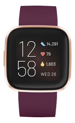 Smartwatch Fitbit Versa 2 caja de  aluminio anodizado  copper rose aluminum, malla  bordeaux de  silicona FB507