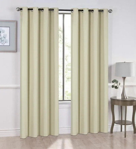Cortina Blackout Textil Con Argollas 100% Bloquea Luz Beige