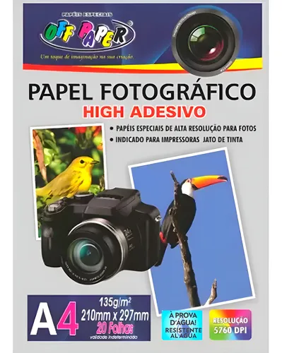 Papel Fotográfico Adesivo A4 Off Paper Glossy 135g 20 Folhas