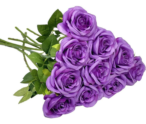 10 Unids Flores Púrpuras Flor De Rosa De Seda Artifici...