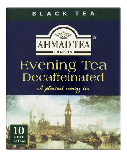 Chá Ahmad Tea London preto evening tea decaffeinated em sachê 20 g 10 u