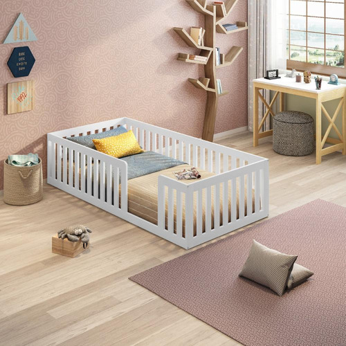 Cama Montessoriana Solteiro Mdf Grade Giulia Casatema Branco