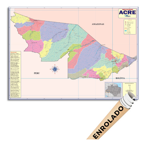 Mapa Estado Do Acre 120 X 90cm Gigante - Enrolado