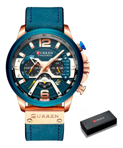 Reloj Hombre Curren 8329  Color Azul Y Bronce.