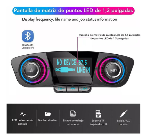 Mz Receptor Bluetooth Y Transmisor Fm Auto Cargador Rápido