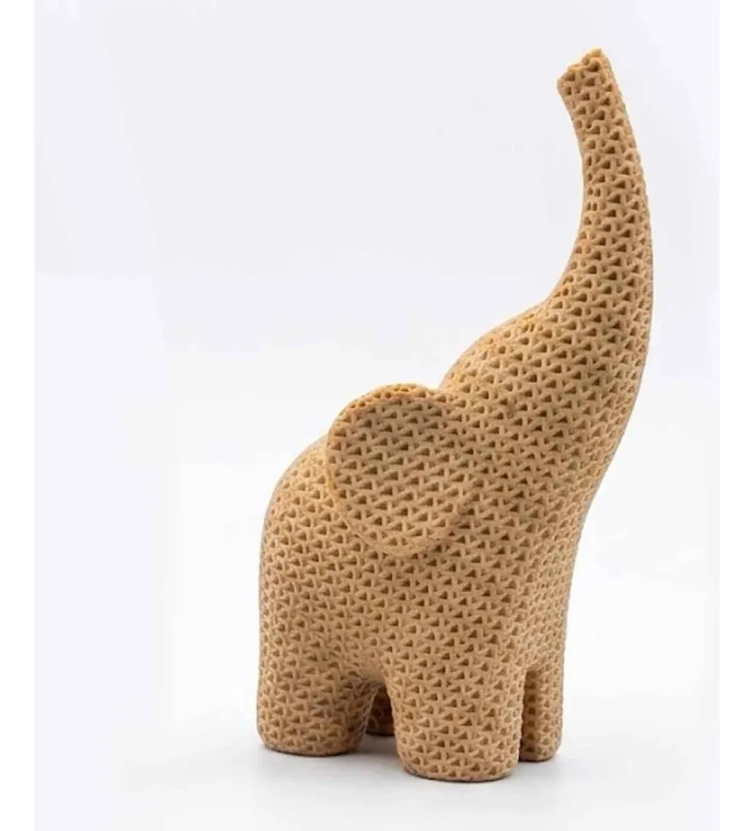 Escultura Elefante Decorativo Bege com Efeito Tricot de 17cm