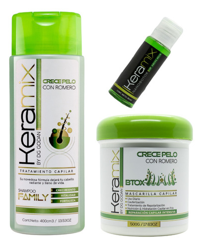 Combo Crecepelo Keramix Shampoo + Mascarilla + Ampolla