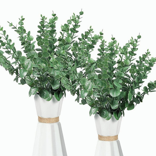 24pcs Eucalipto Hojas Tallos Artificiales Decoración Verdes