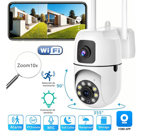 Cámara De Seguridad De Doble Lente Wifi 4mp Con Alarma Ip Zoom 10x