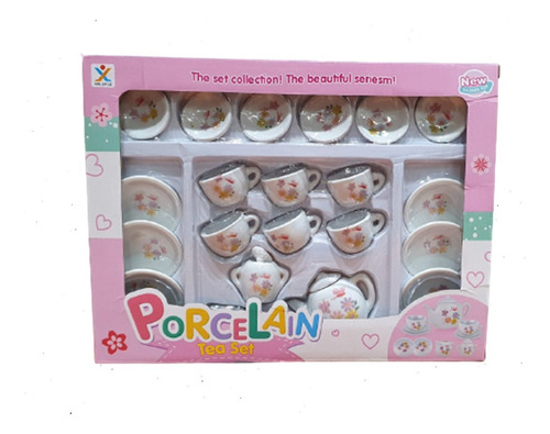 Mini Set De Té De Porcelana Infantil Con 6 Tazas Y 12 Platos Color Blanco