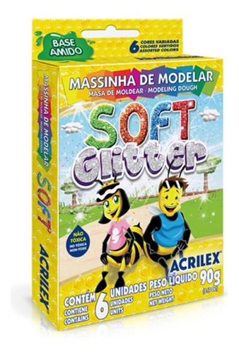 Massinha De Modelar Soft Glitter Com 6 Cores Acrilex 07360 Cor Amarelo