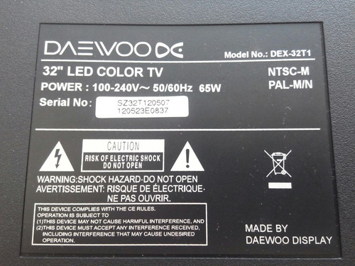 Imagen 2 de 3 de Tarjeta Fuente Daewoo 32 Led Dex-32t1.. Instalada..