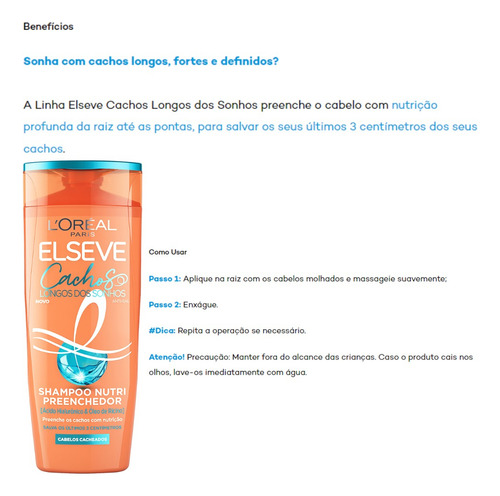 Shampoo Condicionador Elseve Creme Pentear Cachos Dos Sonhos