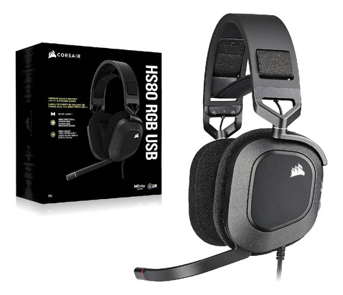 Audifono Corsair Headset Hs80 Rgb Usb Wired, Black