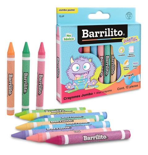 Caja De Crayones Jumbo Barrilito Colores Pastel -12 Piezas Color Multicolor