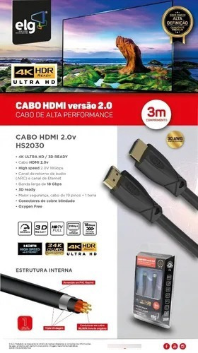 Imagem 5 de 7 de Kit 2 Cabo Hdmi High Speed 4k 3d 2.0 3mt Ultra Hd Hs2030 ELG