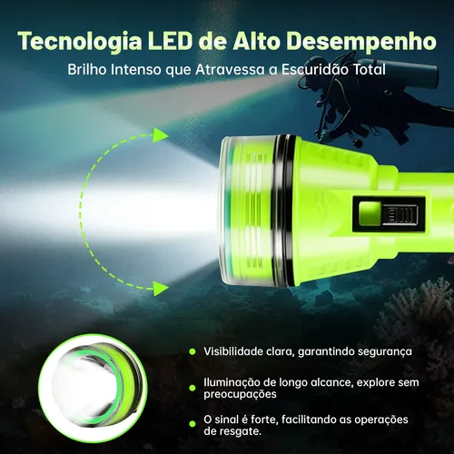 Lanterna Mergulho Led Prova D'água Profissional Recarregável