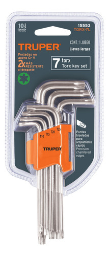 Juego De Llaves Torx. 7 Piezas. Largas Plateado