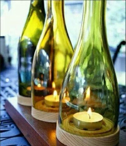 Cuello De Botella Verde, Manualidades, Lámparas, Velas, 3pza