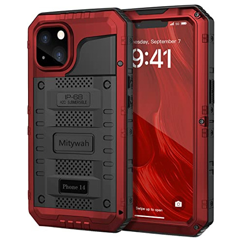 Funda Waterproof Para iPhone 14 6.1 Pulgada Rojo Metal-02