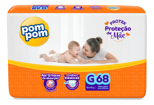 Pacote De Fraldas Derma Protek Proteção De Mãe G Com 68 unidades Pom Pom