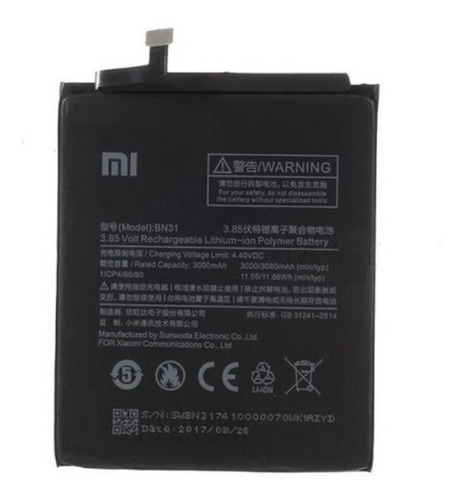 Imagen 1 de 1 de Bateria Xiaomi Mi A1  Bn31  Mi A2 Mi A3 Redmi 5