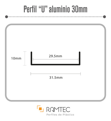 Perfil Forma U Aluminio 30x10mm Canal Matafilos