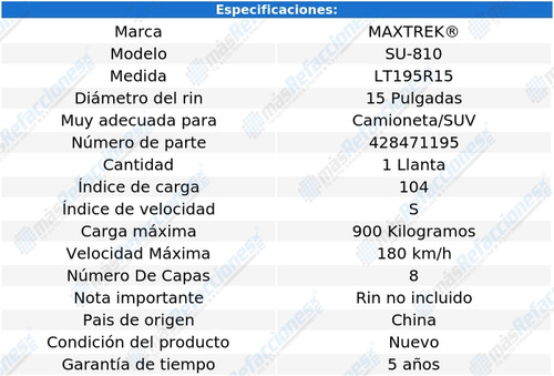 Llanta 195r15c 8c 106/104s Maxtrek Su 810