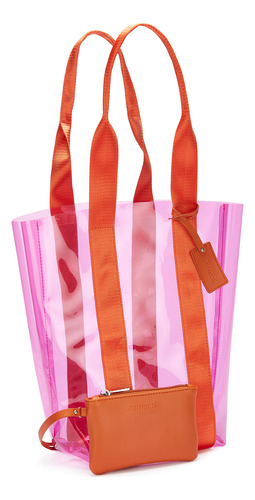 Bolsa Andrea De Mica Transparente Para Mujer Fiusha Color Fucsia Correa De Hombro Naranja Diseño De La Tela Liso