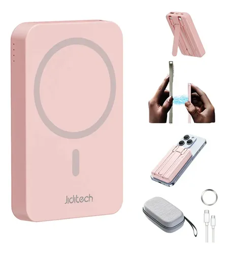 Jiditech Power Bank 10000mah Magnético Cargador Portátil P5 - Inalámbrica 15w, Pd 20w, Carga Rápida 22.5w, 2 Cables De 10cm Para iPhone/android, Soporte Oculto, 5 Dispositivos Simultáneos