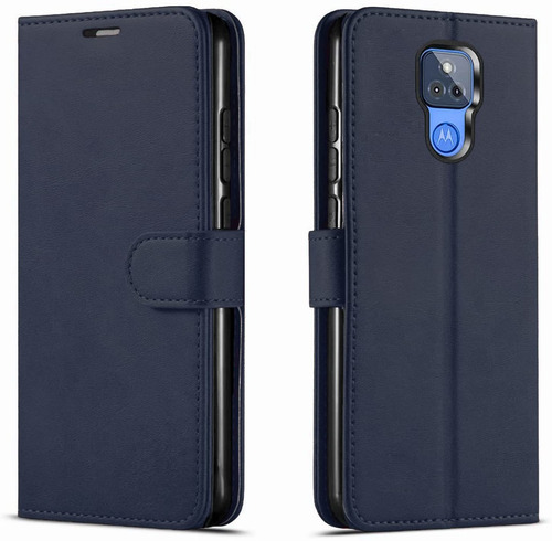 Funda Para Moto G Play 2021 - Azul Con Tarjetero + Vidrio