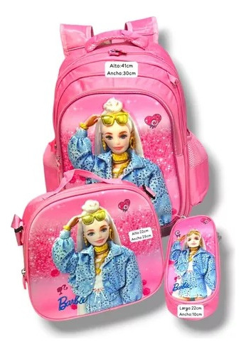 Combo Morral Maletín Infantil Escolar Niñas Lonchera Barbie