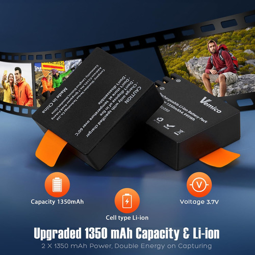 Kit De Cargador Con 3 Baterías 1350 Mah Para Cámaras De Acci