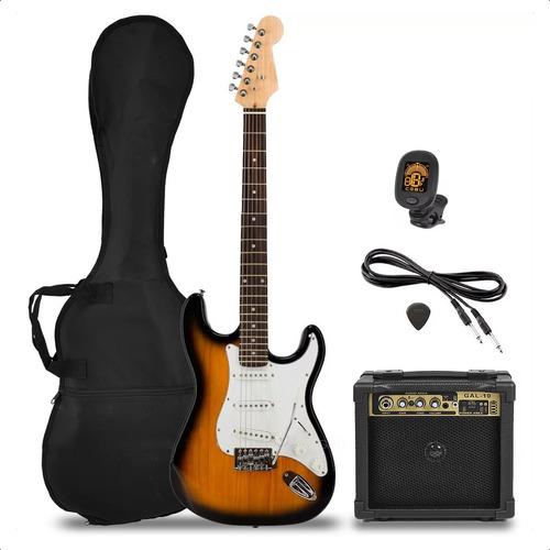 Pack Guitarra Electrica Rock Ampli Funda Afinador Cable Puas