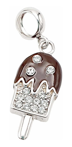 Dije Charm Helado Piedras Esmalte Color Chocolate Plata 925