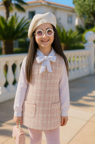Vestido Infantil Tweed Acompanha Camisa Estilo Princesa