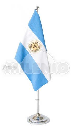 Mastil De Escritorio Cromado Con Bandera Argentina Bordada