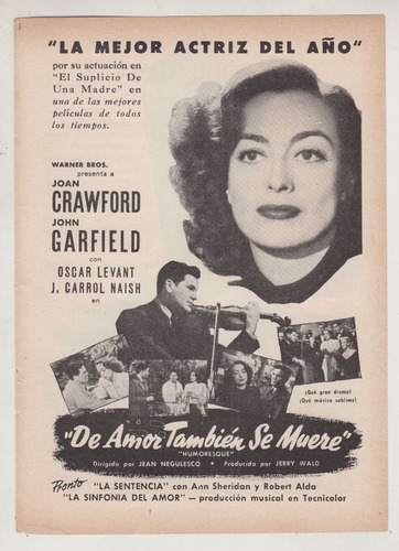1947 Cine Publicidad Humoresque Con Joan Crawford Vintage