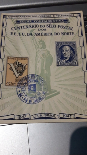 Correo Del Brasil Centenario Selo Postal 1947 Eeuu Dia Emisi